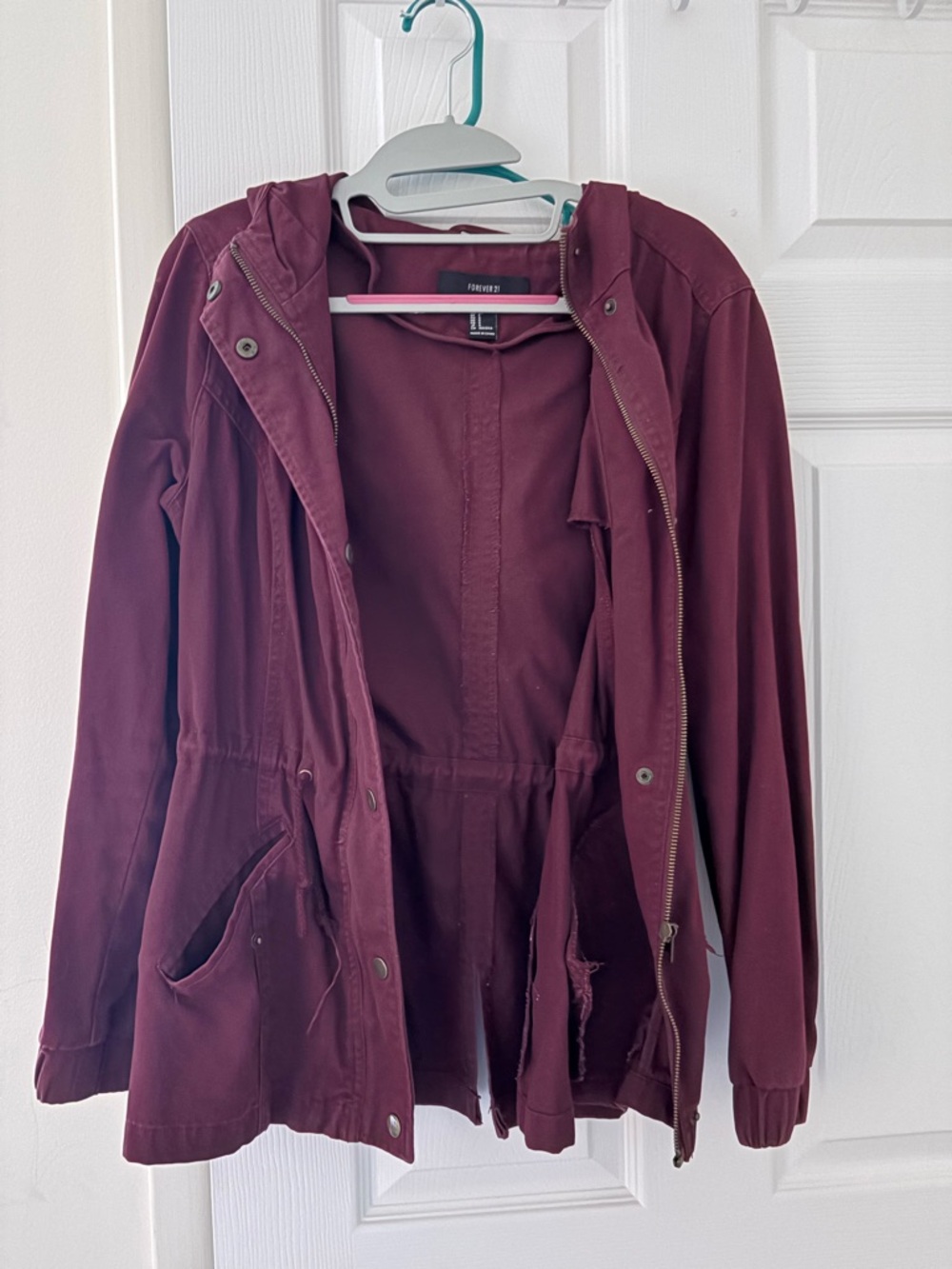 Forever 21 Women's Maroon Hooded Utility Jacket